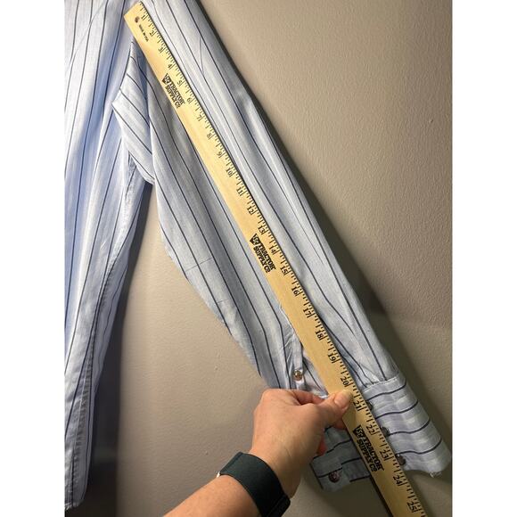 Panhandle Slim Men's Blue Striped Pearl Snap Long Sleeve Shirt Medium - Picture 6 of 9